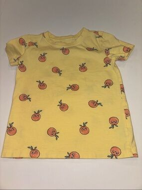 Life Is Good Yellow Short Sleeve Tee with Orange Fruit Print